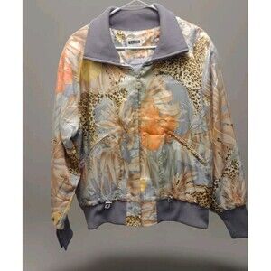 Damee NY Satin Jacket Cheetah Long Sleeve Zip-Up Collared Art To Wear Size M
